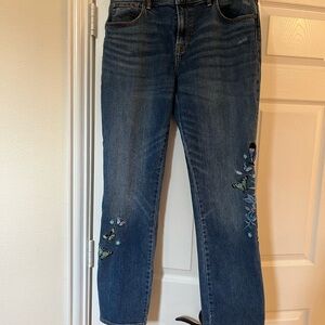 Johnny Was Dark Blue Embroidered Cropped Jeans-Mid Rise